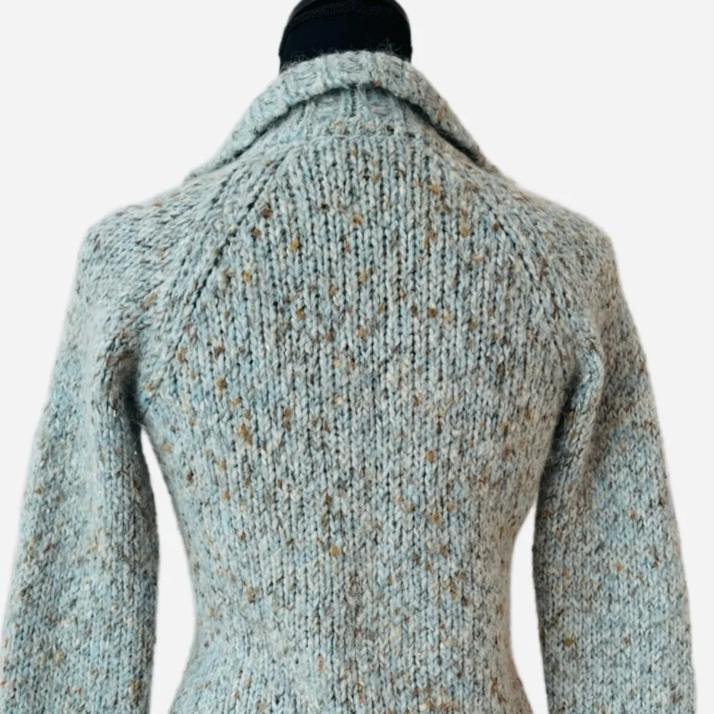 #40 BKE DENIM ~ Speckled Gray and Baby Blue Alpaca Sweater w/Iridescent Buttons